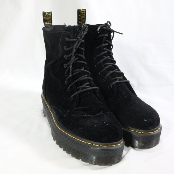 DR MARTEN'S Jadon Black Velvet Platform Zip/Lace Up Boots 12 US Wmn 11 US Men - Picture 4 of 14
